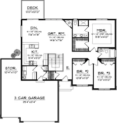 Plan House 1020-00231 - Plan Ranch: 1664 فوت مربع ، 3 اتاق خواب ، 2 حمام