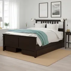 قاب تختخواب با 4 جعبه ذخیره سازی ، قهوه ای سیاه ، Espevär ، Queen - IKEA