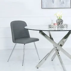 صندلی غذاخوری چرم مصنوعی خاکستری با پایه های کروم |  تصویر خانه عالی