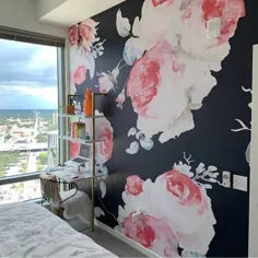 کاغذ دیواری قابل جابجایی Navy Floral Peel and Stick Wallpaper |  اتسی
