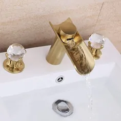 شیر ظرفشویی حمام طلای برس 3 سوراخ 2 دسته ای آبشار آبشار گسترده کریستال (طلای بروشد)