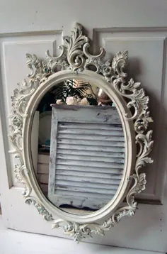 رزرو شده برای E-Antique White Oval Ornate Vintage Mirror Large |  اتسی