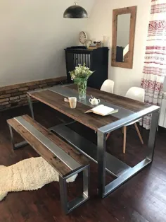 میز و نیمکت ناهار خوری فولاد و چوب اصلاح شده |  اتسی