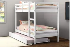 Twin Over Twin Bellaire Bunkbed in White with Twin Trundle - Donco 1573-TTW_503-W