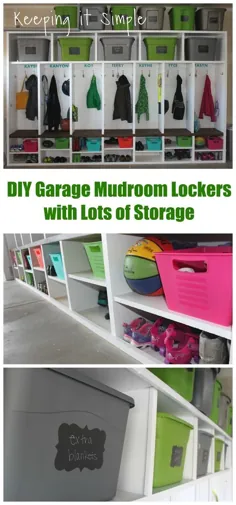کمدهای DIY Garage Mudroom با انبوه ذخیره سازی • ساده نگه داشتن آن