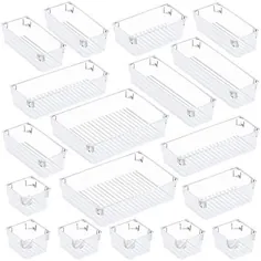 سینی های سازنده کشوی میز 18 عددی Puroma ، 4 اندازه مختلف ظرفیت بزرگ پلاستیک سطل زباله آشپزخانه سازمان دهندگان کشوی توزیع کننده توزیع کشوی حمام برای آرایش ، ظروف آشپزخانه ، جواهرات و گجت ها