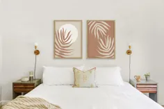 Terracotta Palm Leaf Wall Art Set 2 خواب Boho اتاق خواب ساحلی |  اتسی
