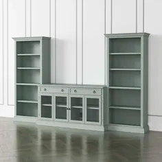 مرکز سرگرمی درب شیشه ای 3 تکه Cameo Blue Grey با قفسه های کتاب باز |  جعبه و بشکه