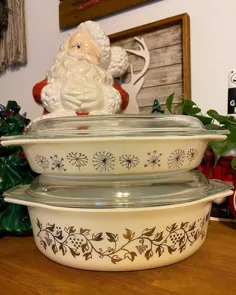 Vintage Pyrex Casserole Caferole Gold Leaf Cottagecore Country |  اتسی