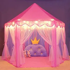 Wilwolfer Princess Castle Play Tent Large Kids House House with Lights Star Girls Pink Play Tents اسباب بازی برای بازی های داخل و خارج
