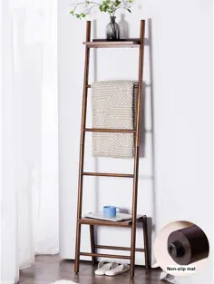 پتو خشک کن حوله نردبان ایستاده رایگان ، پایه رک حوله های بامبو با قفسه ذخیره سازی بلند برای حمام ، اتاق خواب ، قهوه ای