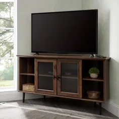 پایه Welwick Designs 48 in. Dark Walnut Composite Corner Corn TV متناسب با تلویزیون های تا 52 اینچ با درهای ذخیره سازی-HD8171 - The Home Depot