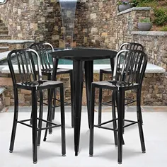 F & F مبلمان گروه 41 "گرد میز فلزی سیاه و سفید میز نوار در فضای باز با 4 ورق عمودی ...