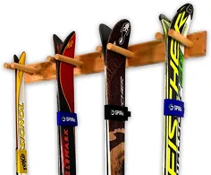 قفسه دیواری اسکی Timber Ski شما ، 4 جفت اسکی ، خانه چوبی و سیستم نصب گاراژ