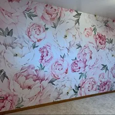 کاغذ دیواری گل گل صد تومانی رنگ آمیزی صورتی آبرنگ گل صد تومانی |  اتسی