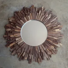 آینه آفتابگیر چوب گردوی طبیعی ، آینه Driftwood ساخته شده به سفارش