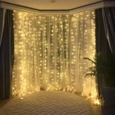 چراغ های رشته ای پرده ای پنجره ای WALFRONT ، 600 LED رشته کریسمس پارتی نور جشن عروسی خانه باغ اتاق خواب در فضای باز دیوارهای تزئینی دیواری با 8 حالت روشن سفید گرم 19.7ftx9.8ft - Walmart.com