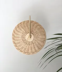 چراغ بافته شده Rattan Sconce Light Bamboo Minimal Wall Sconce Woven |  اتسی