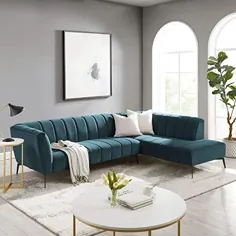 Tribesigns مبل راحتی مقطعی برگشت پذیر ، کاناپه مبل مخملی شکل L برای اتاق نشیمن ، آپارتمان (آبی)