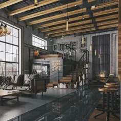 ویژگی های دفتر صنعتی آجرها و سقف های بتونی در معرض دید - 2019 - آپارتمان Diy