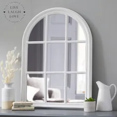 آینه پنجره چوبی قوس بزرگ - سفید عتیقه