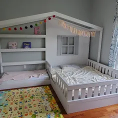 تخت خواب گوشه با چوب جامد با کشو تخت خواب کودک نوپا کودک با قفسه های کتاب