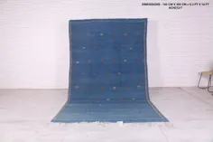 فرش گلیم بافته شده آبی دستی 6.3 فوت x 10 فوت
