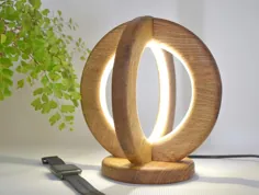 میز چراغ رومیزی چوبی بلوط طبیعی چراغ چوبی سبک برای |  اتسی