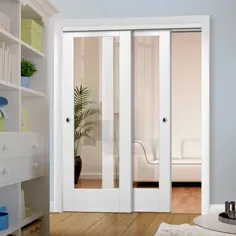 دو درب کشویی و کادر قاب - درب پنجره الگوی 10 1 - شیشه شفاف - سفید روکش