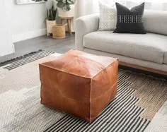 چهارپایه چرمی قهوه ای Pouf Pouf مراکشی پایه دار پوف |  اتسی