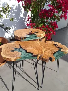 میز قهوه قهوه و میز انتهایی Olive Wood با رزین اپوکسی |  اتسی