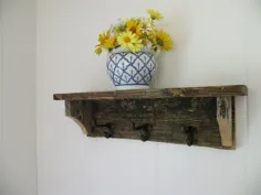 اصلاح شده Barn Wood Wall Shelf Entryway Coat Rack Rustic Chic |  اتسی