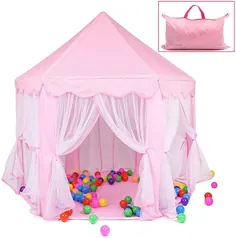 Simply-Me Princess Castle Kids House House Hexagon Princess Tent داخلی و خارجی کودکان چادر بازی دختران بازی قلعه (صورتی)