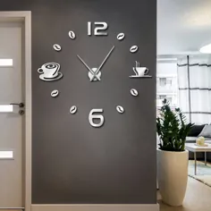 کافه ساعت دیواری بزرگ دیواری Frameless Giant ساعت دیواری طرح مدرن کافه لیوان قهوه دانه قهوه دکور دیوار آشپزخانه ساعت دیواری