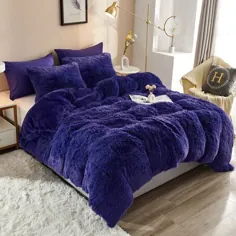 روتختی 5 تکه روتختی مخمل خواب دار Plush Fluffy Ultra Soft Faux Fur Comforter Fur با روکش شمشیر Faux Fur و بالشتک های میکروفیبر مسواک ، (ملکه ، بنفش)