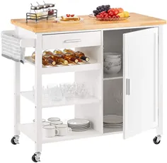 جزیره آشپزخانه با چرخش سفید جزیره آشپزخانه رولینگ سفید با چوب ذخیره سازی کشوی قفسه قفسه ای قفسه قفسه ای ، سبک خانگی 41.3L x 18.9W x 35H