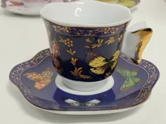 مجموعه 6 CC & T CC&T فنجان قهوه و چای Demitasse پروانه ها رنگهای متنوع جدید