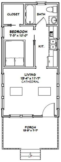 خانه 14x28 خانه 1 خوابه 1 حمام 391 فوت مربع PDF طبقه طرح |  اتسی