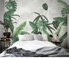 Südostasiatischen Regenwald Pflanze-Wand-Wandbilder Wand Dekor، grünen Blättern Strauch Tapet ...