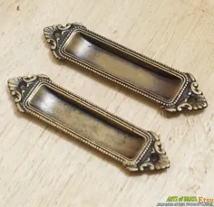 4.76 "تعداد زیادی از 2 قطعه Vintage Solid Brass Victorian FLUSH Pull Antique کشویی درب کابینت دستگیره برنجی