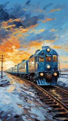 قطار در غروب زمستانی