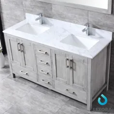 دستشویی حمام دو ظرفشویی خاکستری خاکستری لکسورا ژاک 60 اینچ با روکش مرمر سفید کاررا (شامل آینه) Lowes.com