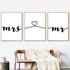 آقای خانم عشق چاپ علامت عروسی هنر اتاق خواب قابل چاپ |  اتسی