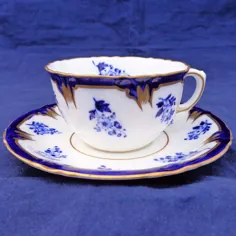 فنجان ظروف عتیقه چینی و نعلبکی جریان آبی و سفید چارلز فورد Floral Pt Reg 1898 |  eBay