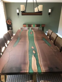 میز ناهار خوری رودخانه رزین اپوکسی سبز 8000 دلار + بزرگ