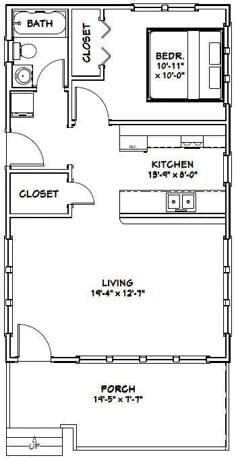 خانه 20x32 - 1 اتاق خواب - طرح طبقه PDF - 640 فوت مربع - مدل 1E - 29.99 $