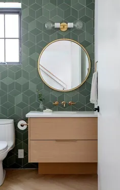 طراحی اتاق پودر بژ و سبز - معاصر - حمام