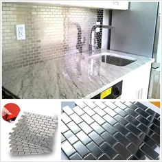کاشی سفارشی HomeyMosaic Peel and Stick Tile Backsplash for آشپزخانه ، تزئینی دیواری سطح استیل از جنس استنلس استیل (مترو ، 12 ورق 12 "x12" x 5)