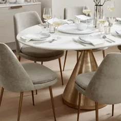 میز ناهار خوری بیضی شکل پایه ای - سنگ مرمر سفید / برنج عتیقه