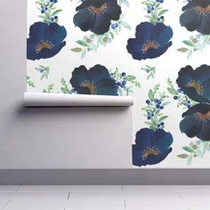 کاغذ دیواری گل آبی آبی زمینه های زغال اخته توسط Shopcabin Navy |  اتسی